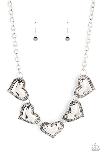 KINDRED HEARTS - SILVER HEMATITE HEART NECKLACE - PAPARAZZI
