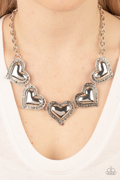 KINDRED HEARTS - SILVER HEMATITE HEART NECKLACE - PAPARAZZI