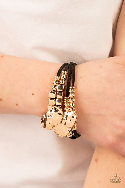 TOKEN TREK - GOLD DISC BLACK SUEDE CORD BRACELET - PAPARAZZI