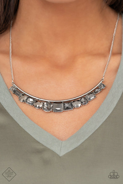 THE ONLY SMOKE-SHOW IN TOWN - SILVER HEMATITE SMOKY GEM CRESCENT NECKLACE - PAPARAZZI FASHION FIX APRIL 2022 Regular price