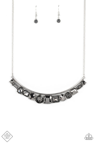 THE ONLY SMOKE-SHOW IN TOWN - SILVER HEMATITE SMOKY GEM CRESCENT NECKLACE - PAPARAZZI FASHION FIX APRIL 2022 Regular price