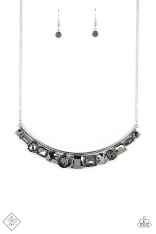 THE ONLY SMOKE-SHOW IN TOWN - SILVER HEMATITE SMOKY GEM CRESCENT NECKLACE - PAPARAZZI FASHION FIX APRIL 2022 Regular price