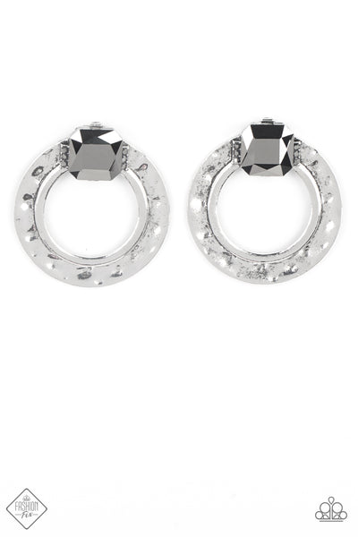 SMOLDERING SCINTILLATION - SILVER HEMATITE GEM CIRCLE EARRINGS - PAPARAZZI FASHION FIX APRIL 2022