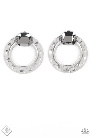 SMOLDERING SCINTILLATION - SILVER HEMATITE GEM CIRCLE EARRINGS - PAPARAZZI FASHION FIX APRIL 2022