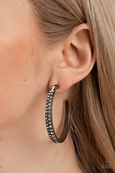 TICK, TICK, BOOM! - BRASS HOOPS WITH WHITE RHINESTONE EARRINGS - PAPARAZZI