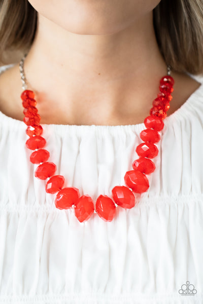 HAPPY-GLOW-LUCKY - RED BEAD SILVER NECKLACE - PAPARAZZI