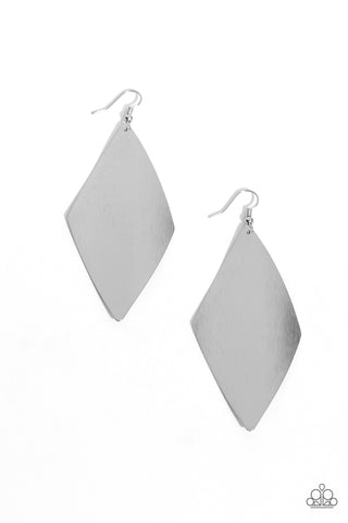 RETRO RALLY - SILVER KITE-SHAPPED EARRINGS - PAPARAZZI
