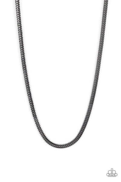 DOWNTOWN DEFENDER - BLACK GUNMETAL URBAN NECKLACE - PAPARAZZI