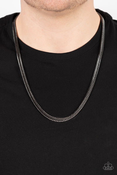 DOWNTOWN DEFENDER - BLACK GUNMETAL URBAN NECKLACE - PAPARAZZI