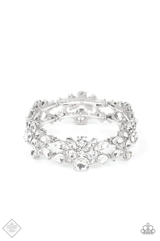 BELOVED BLING - WHITE RHINESTONE GEM SILVER STRETCHY BRACELET - PAPARAZZI FASHION FIX MAY 2022