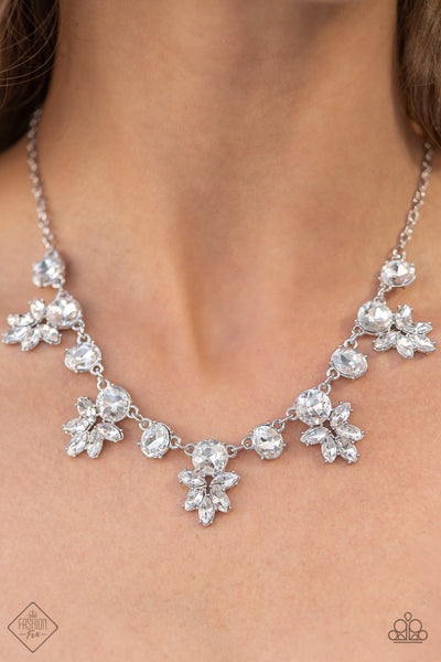 PRISMATIC PROPOSAL - WHITE RHINESTONE SILVER NECKLACE - PAPARAZZI FASHION FIX MAY 2022