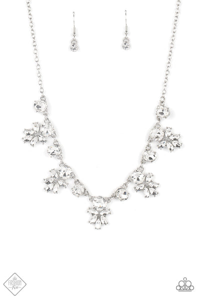 PRISMATIC PROPOSAL - WHITE RHINESTONE SILVER NECKLACE - PAPARAZZI FASHION FIX MAY 2022
