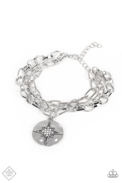 TRUE NORTH TWINKLE - WHITE RHINESTONE SILVER STAR CHAIN BRACELET - PAPARAZZI FASHION FIX APRIL 2022