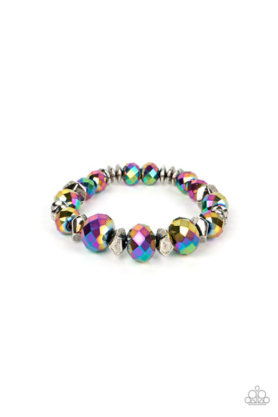 ASTRAL AURAS - MULTI OIL SPILL BEAD STRETCHY BRACELET - PAPARAZZI