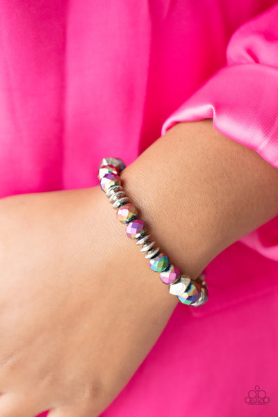 ASTRAL AURAS - MULTI OIL SPILL BEAD STRETCHY BRACELET - PAPARAZZI