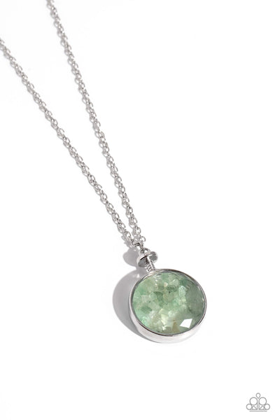 GEO MINE - GREEN JADE STONE SILVER LONG NECKLACE - PAPARAZZI