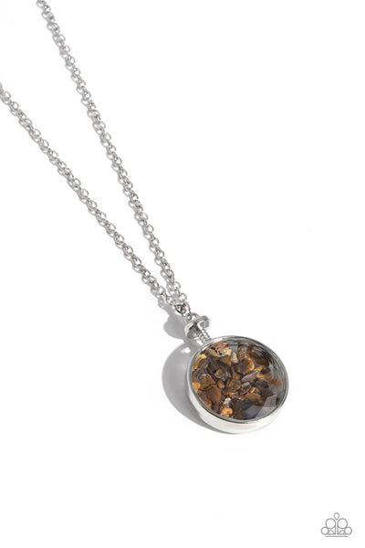 GEO MINE - BROWN TIGER'S EYE STONE SILVER LONG NECKLACE - PAPARAZZI