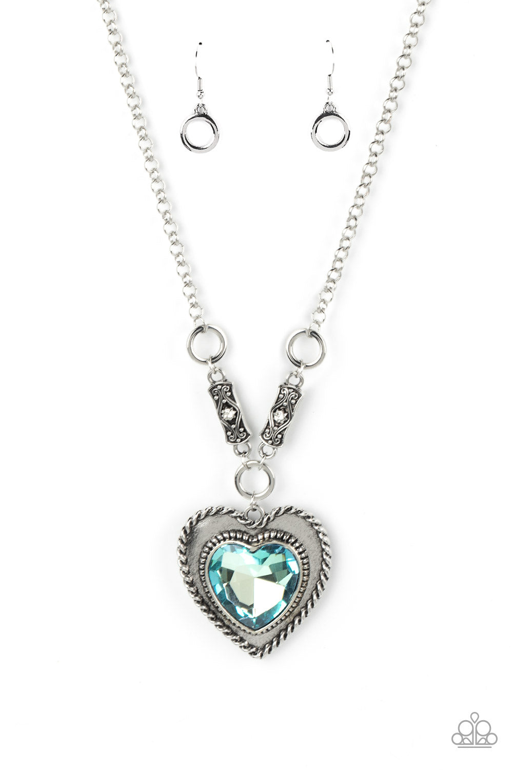 HEART FULL OF FABULOUS - BLUE HEART GEM SILVER NECKLACE - PAPARAZZI