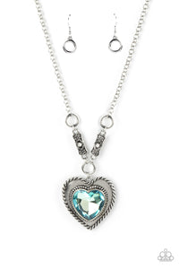 HEART FULL OF FABULOUS - BLUE HEART GEM SILVER NECKLACE - PAPARAZZI