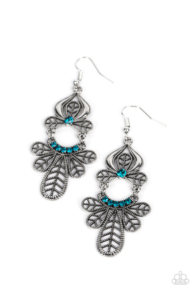 GALAPAGOS GALA - BLUE RHINESTONE SILVER EARRINGS - PAPARAZZI