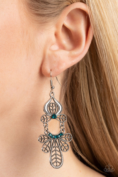 GALAPAGOS GALA - BLUE RHINESTONE SILVER EARRINGS - PAPARAZZI