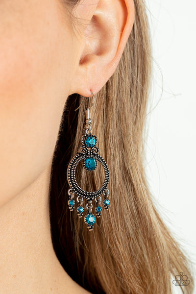 PALACE POLITICS - BLUE RHINESTONE SILVER EARRINGS - PAPARAZZI