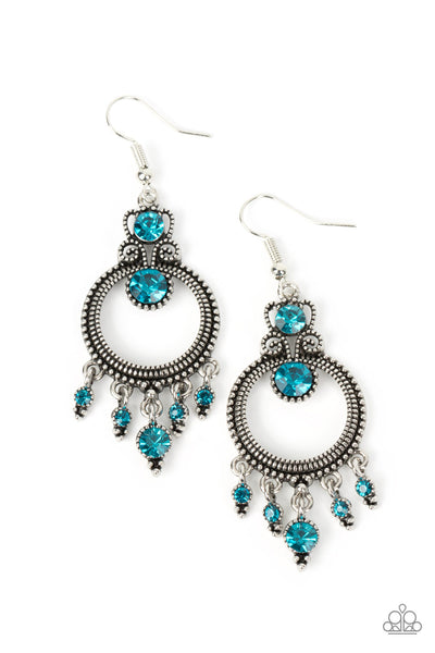 PALACE POLITICS - BLUE RHINESTONE SILVER EARRINGS - PAPARAZZI