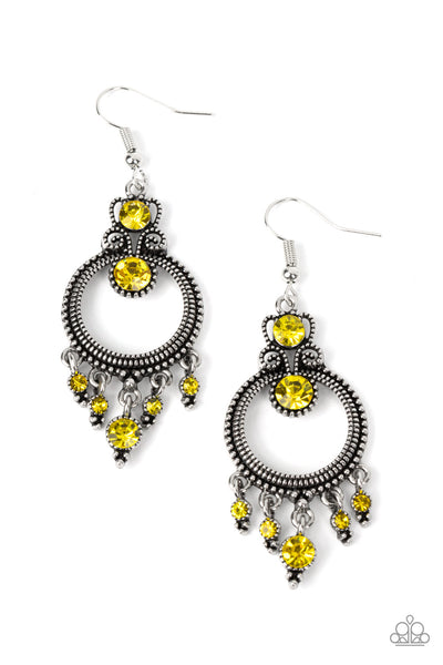 PALACE POLITICS - YELLOW RHINESTONE SILVER EARRINGS - PAPARAZZI