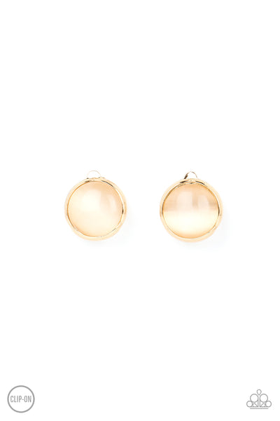 COOL POOLS - GOLD CAT'S EYE CLIP-ON EARRINGS - PAPARAZZI