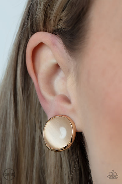 COOL POOLS - GOLD CAT'S EYE CLIP-ON EARRINGS - PAPARAZZI