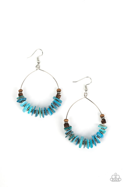 HAWAIIAN KISS - BLUE TURQUOISE STONE BROWN WOOD SILVER EARRINGS - PAPARAZZI