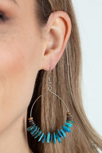 HAWAIIAN KISS - BLUE TURQUOISE STONE BROWN WOOD SILVER EARRINGS - PAPARAZZI