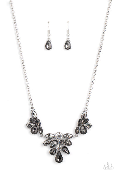 COMPLETELY CAPTIVATED - SILVER SMOKY AND WHITE RHINESTONE GEM SILVER NECKLACE - PAPARAZZI
