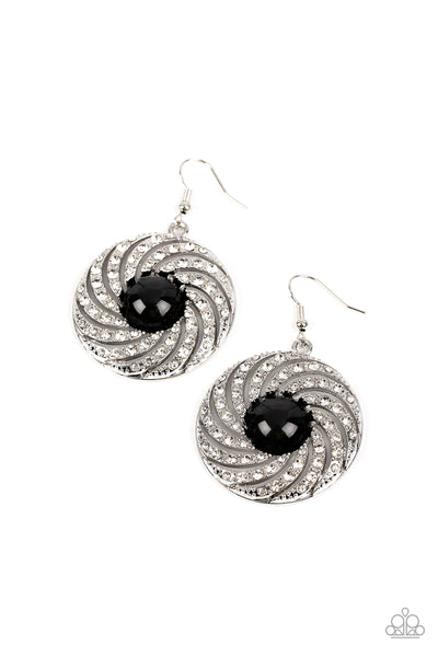 VINTAGE VORTEX - BLACK AND SILVER SPIRAL EARRINGS - PAPARAZZI