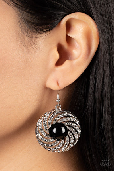 VINTAGE VORTEX - BLACK AND SILVER SPIRAL EARRINGS - PAPARAZZI