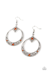 ROYAL RESORT - ORANGE BEAD SILVER CIRCLE EARRINGS - PAPARAZZI