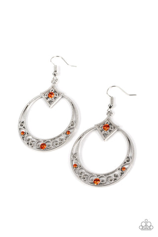 ROYAL RESORT - ORANGE BEAD SILVER CIRCLE EARRINGS - PAPARAZZI