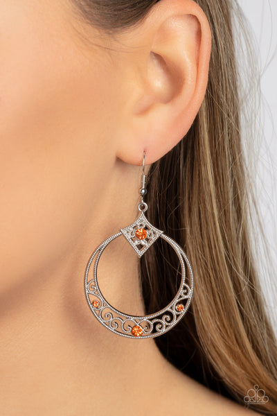 ROYAL RESORT - ORANGE BEAD SILVER CIRCLE EARRINGS - PAPARAZZI