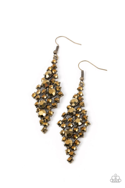 CELESTIAL COMET - BRASS AURUM RHINESTONE EARRINGS - PAPARAZZI