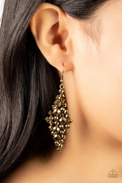 CELESTIAL COMET - BRASS AURUM RHINESTONE EARRINGS - PAPARAZZI