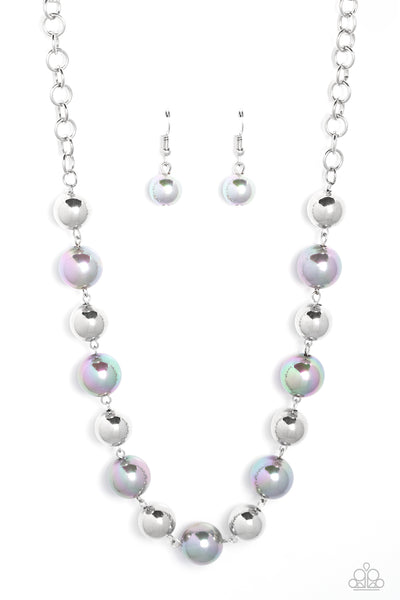 DREAMSCAPE ESCAPE - SILVER IRIDESCENT BEAD NECKLACE - PAPARAZZI