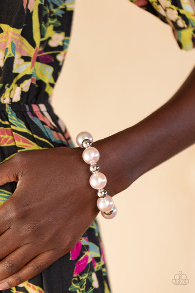 A DREAMSCAPE COME TRUE - PINK IRIDESCENT AND SILVER BEAD STRETCHY BRACELET - PAPARAZZI