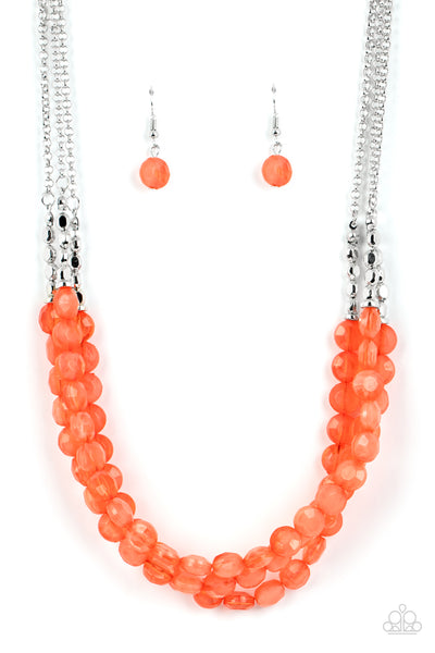 PACIFIC PICNIC - ORANGE CORAL BEAD SILVER LAYERED NECKLACE - PAPARAZZI
