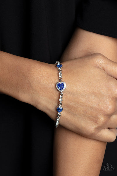 AMOR ACTUALLY - BLUE RHINESTONE HEART SILVER BRACELET - PAPARAZZI