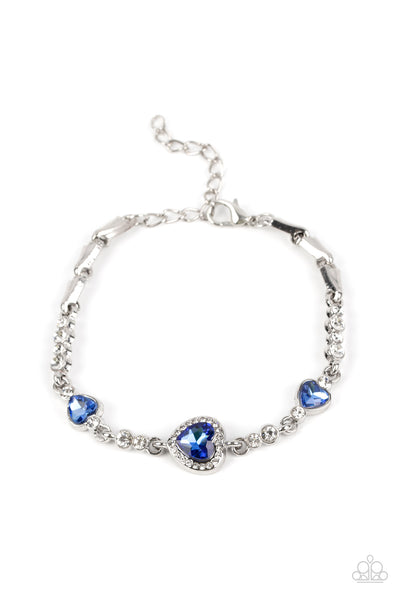 AMOR ACTUALLY - BLUE RHINESTONE HEART SILVER BRACELET - PAPARAZZI