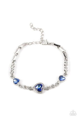 AMOR ACTUALLY - BLUE RHINESTONE HEART SILVER BRACELET - PAPARAZZI