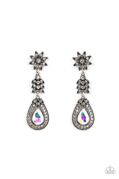 FLORAL FANTASY - MULTI IRIDESCENT GEM SILVER POST EARRINGS - PAPARAZZI