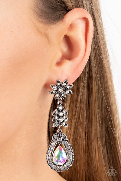 FLORAL FANTASY - MULTI IRIDESCENT GEM SILVER POST EARRINGS - PAPARAZZI