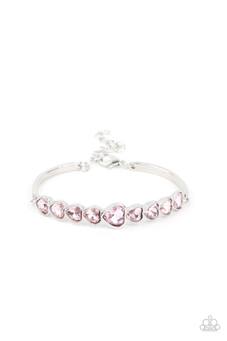 LUSTY LUSTER - PINK RHINESTONE HEART SILVER BRACELET - PAPARAZZI