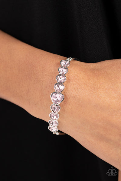 LUSTY LUSTER - PINK RHINESTONE HEART SILVER BRACELET - PAPARAZZI